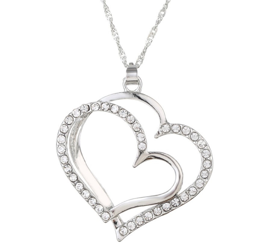 Interlocking Hearts Pendant Sterling Silver Necklace - SayaBling